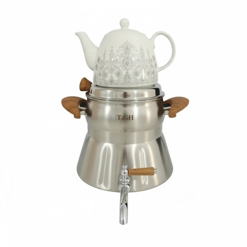 کتری قوری قیطاسی 5 لیتری مدل 8860 کف چدن دسته چوب براق