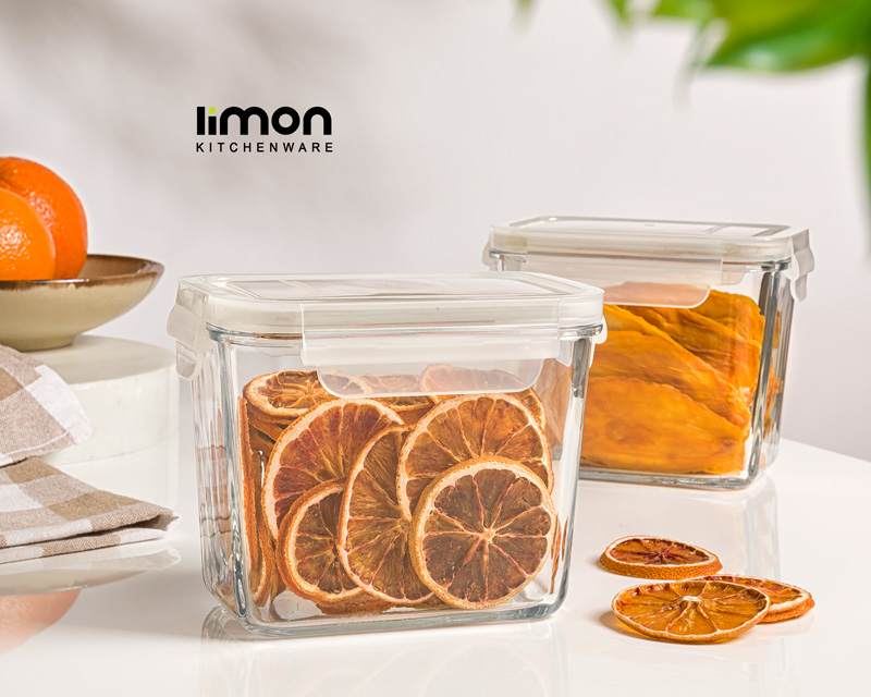 ظرف شیشه ای مستطیل 920 میلی لیتر لیمون 2153