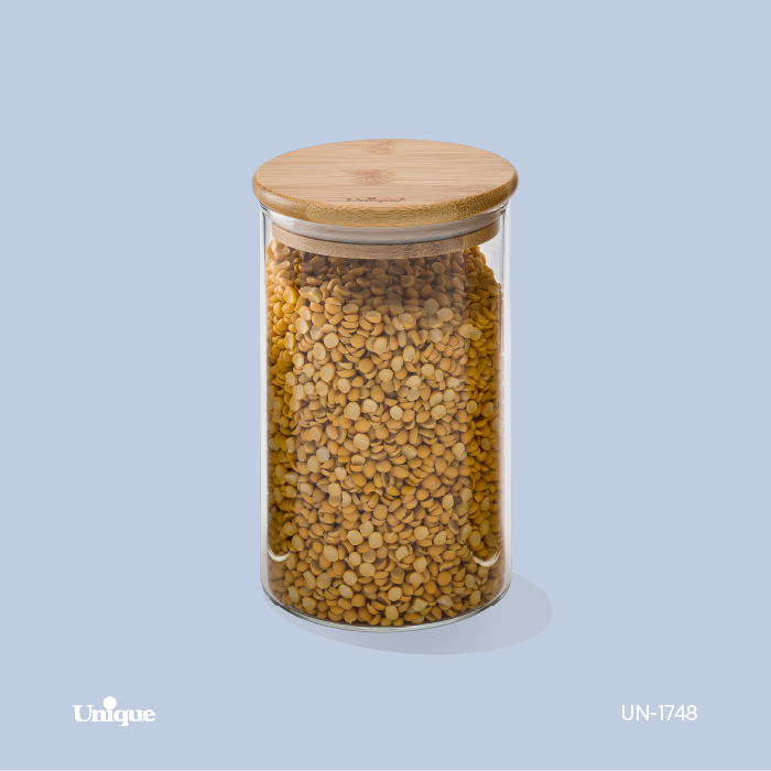 بانکه شیشه ای درب چوبی گرد 15 سانت یونیک 1748